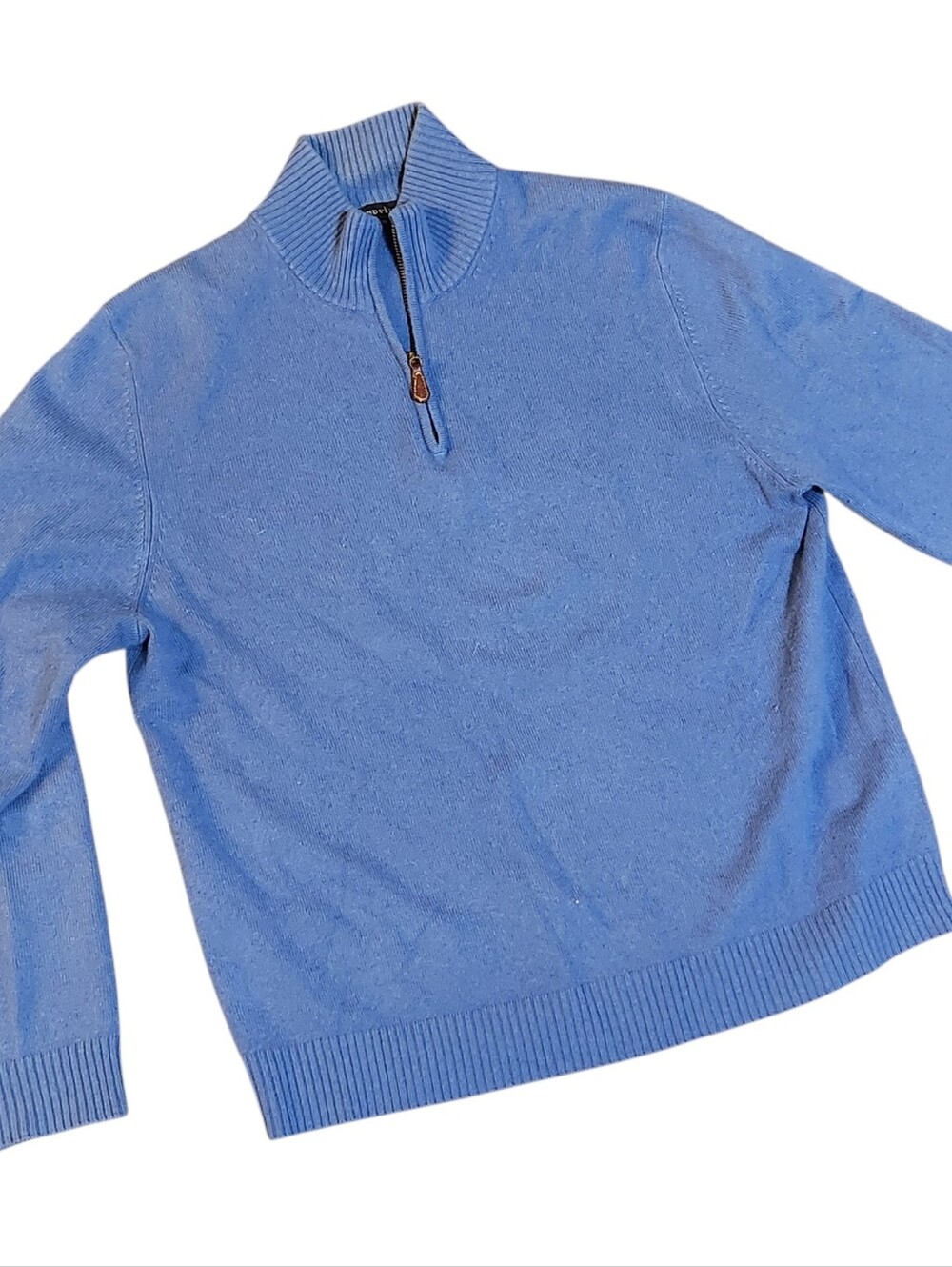 Lands' End Cashmere Sweater Mens Medium 38-40 Blue 1/2 Zip Mock Neck Long Sleeve